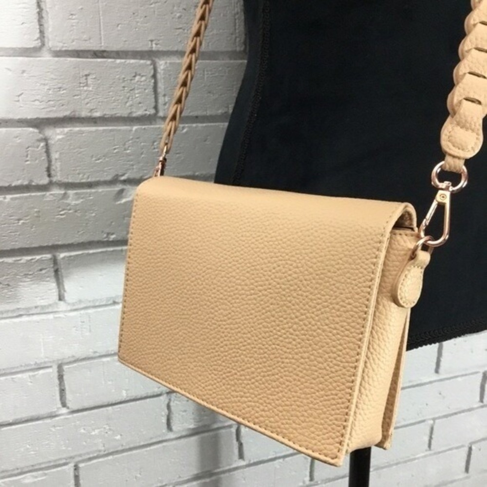 Street Level Beige Faux Leather Structured Crossbody Braided Strap Preppy NWT